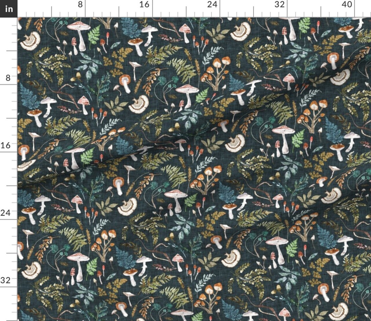 Mushrooms Moody Botanical Woodland Ferns Leaves Nature Cottagecore Custom Printed Fabric by Spoonflower Various Fabrics by the Yard or Fat Quarter